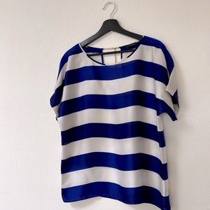 Royal blue and white stripped satin top